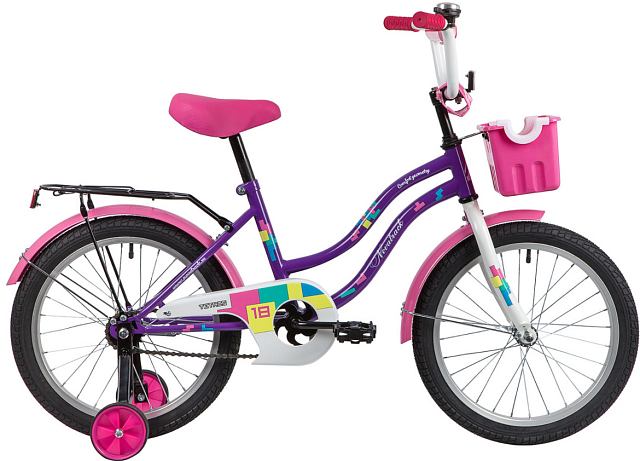 Велосипед NOVATRACK 18",TETRIS фиолетовый, тормоз нож, крылья цвет, багажник, корзина, защита А-тип